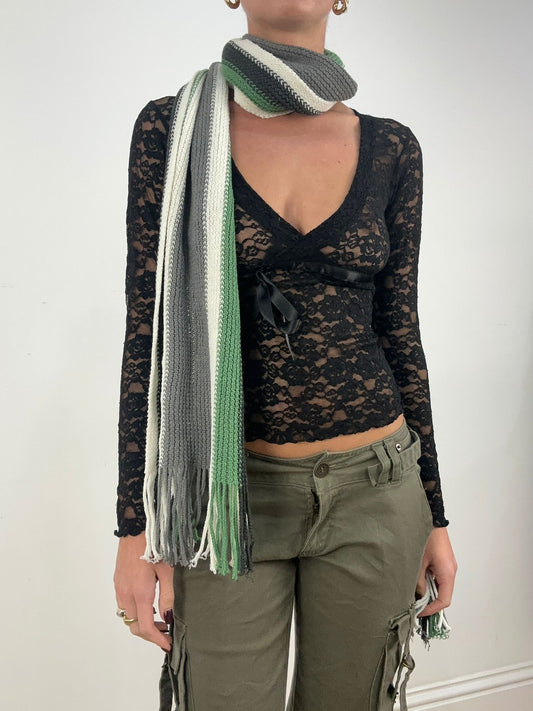 BONFIRE NIGHT | green grey and white striped scarf