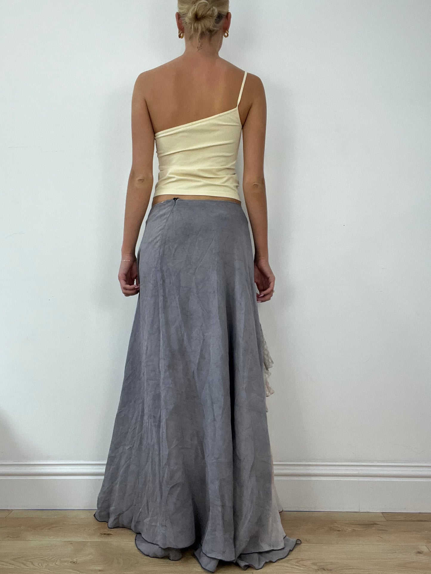 DINNER PARTY | medium pink and grey layered maxi skirt