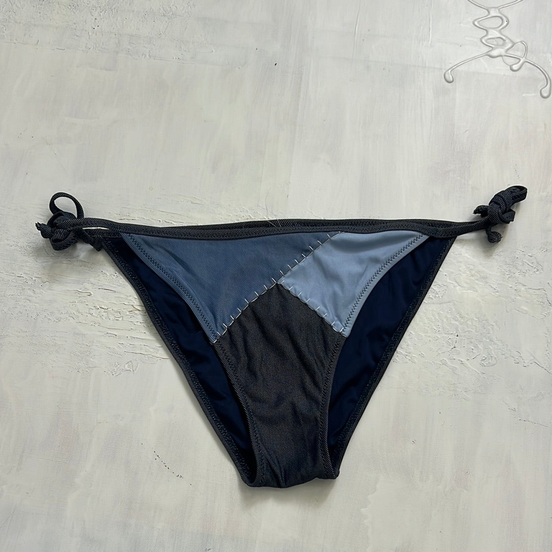 ‼️ EUROS DROP | blue denim patchwork tie side bikini bottoms