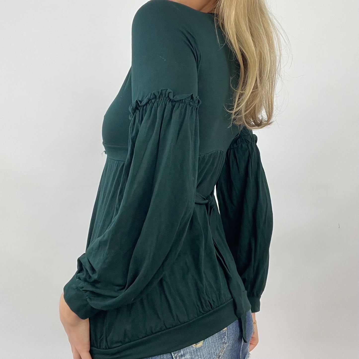 GIRL CORE DROP | small green long sleeve top with bow detail