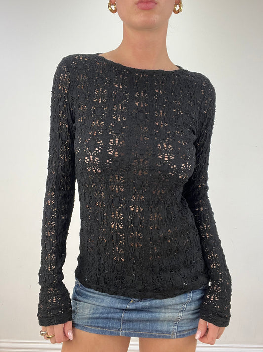 vintage edit nine: part two | medium black crochet long sleeved top