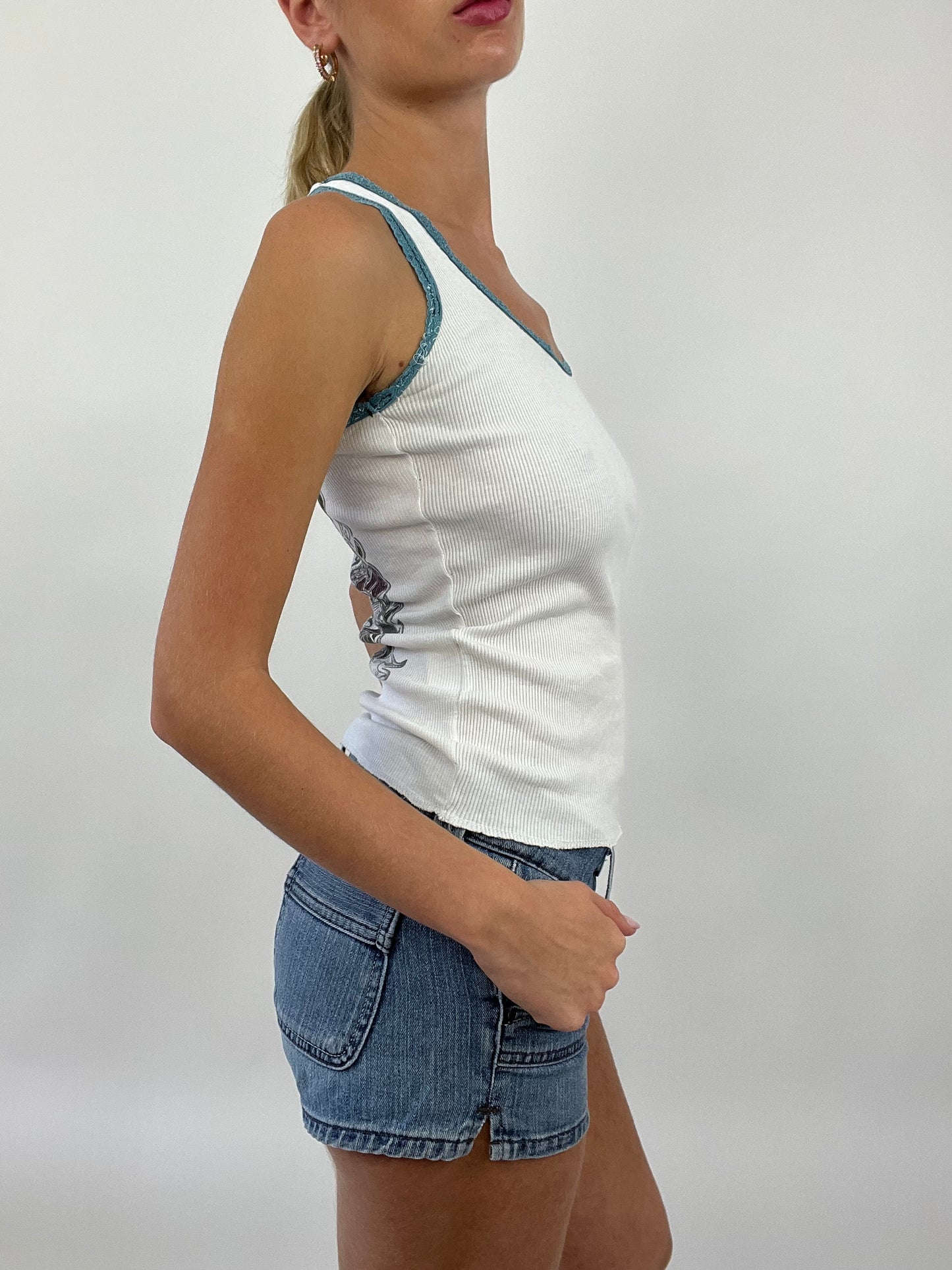COASTAL COWGIRL DROP | small white ribbed tank top with print on the back