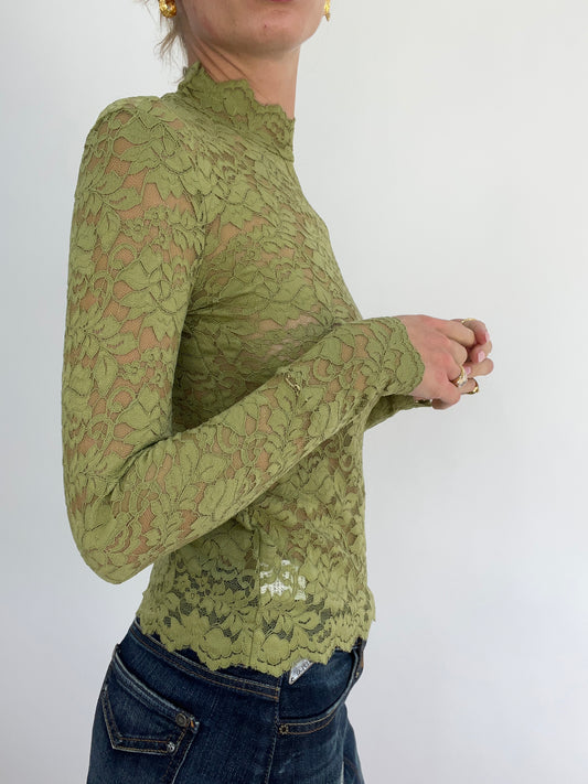 MADELINE ARGY DROP | small khaki lace long sleeved high neck top