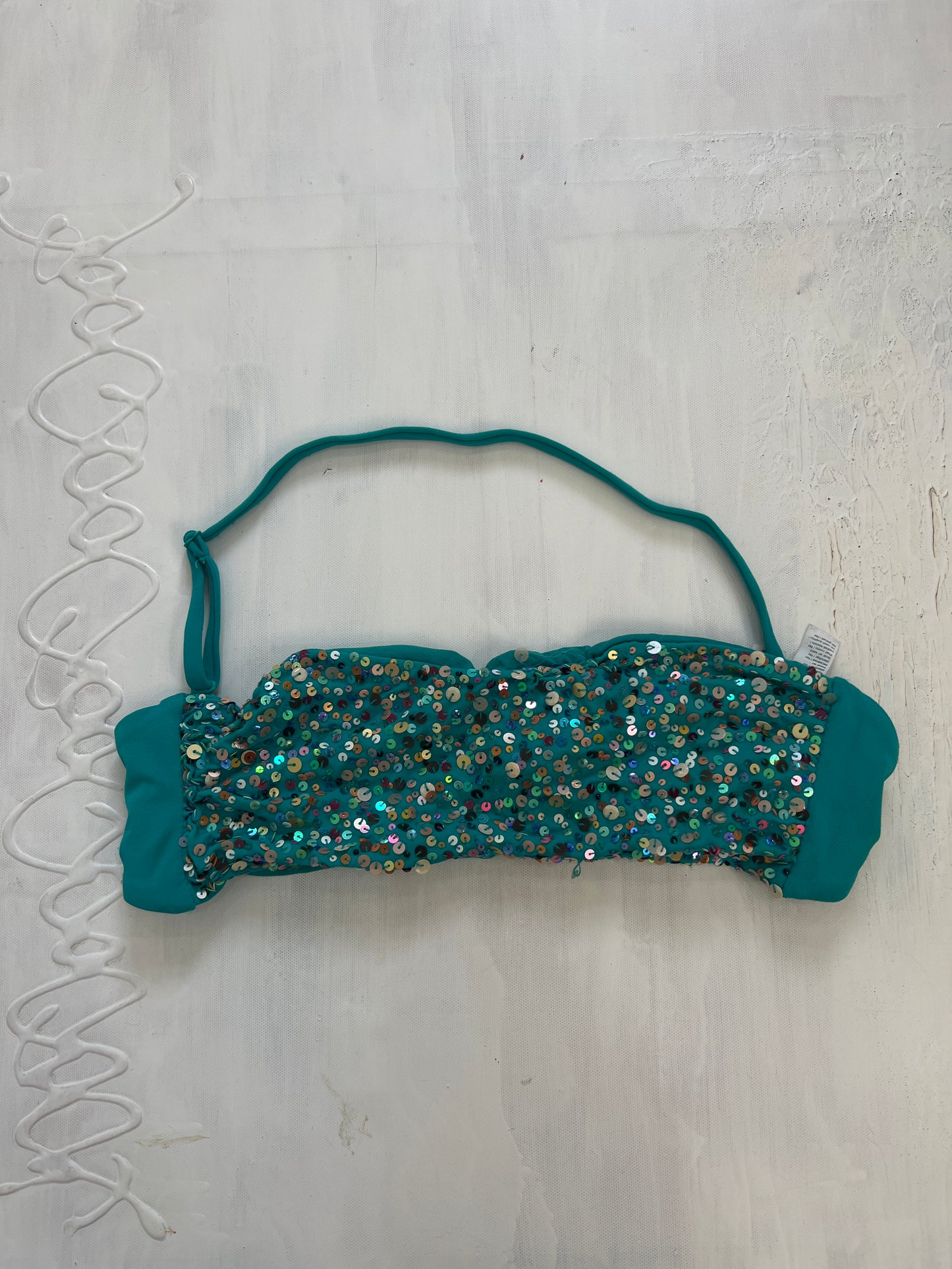 SIRENCORE | small turquoise halterneck bikini top with sequin detail