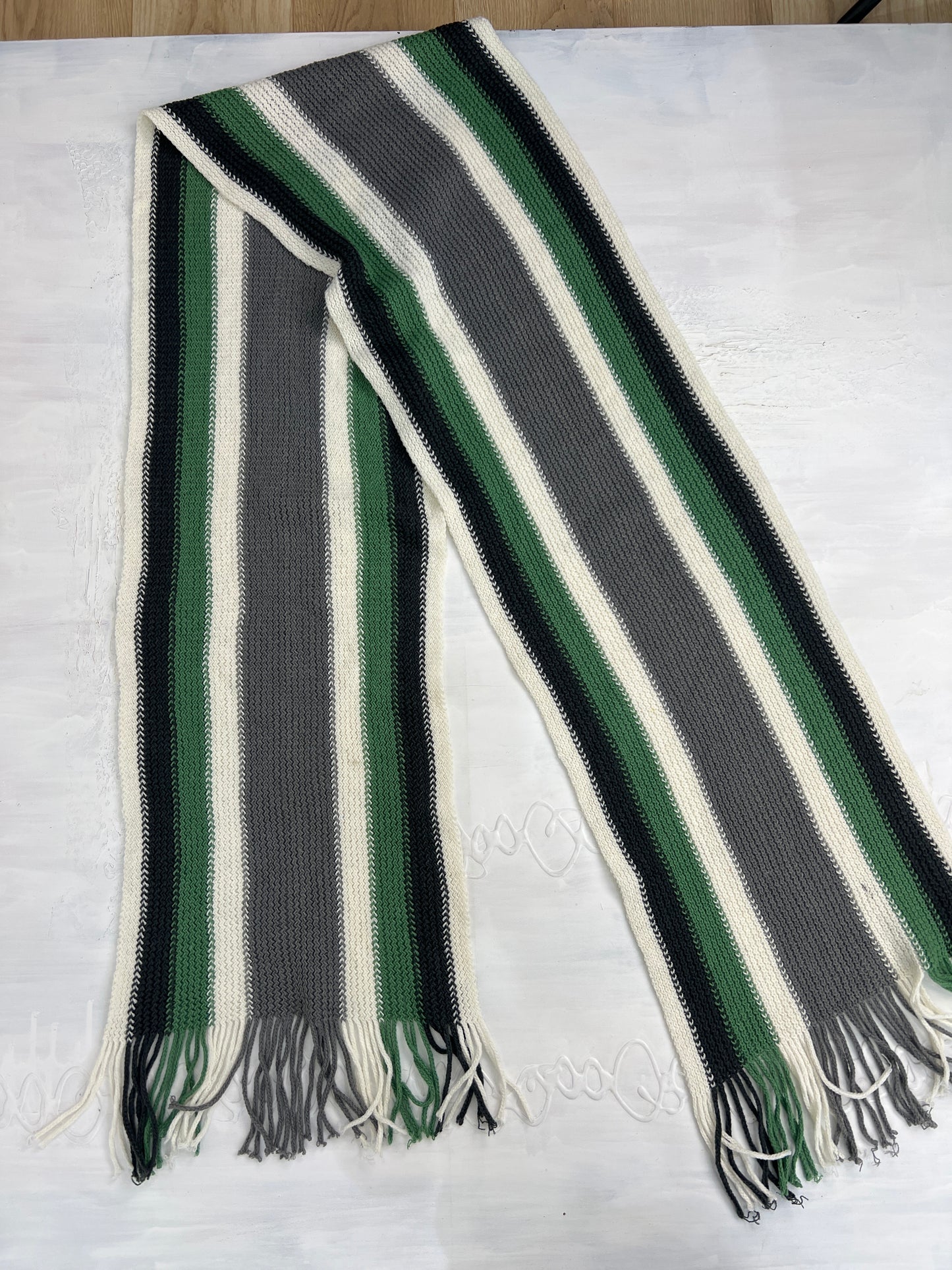 BONFIRE NIGHT | green grey and white striped scarf