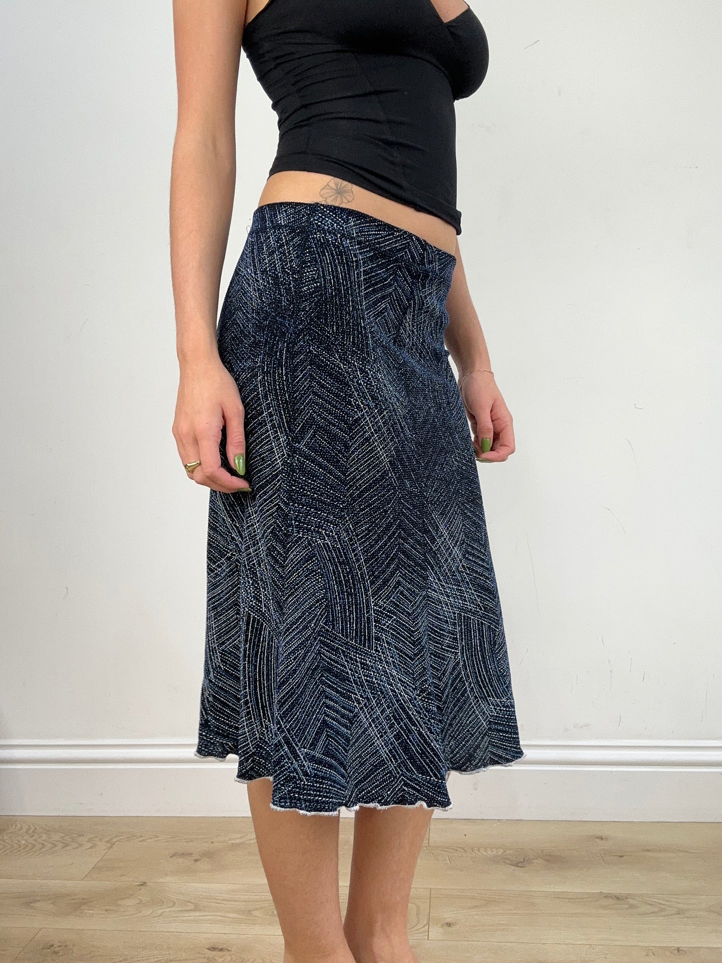 vintage edit seventeen | small navy versace sparkly midi skirt