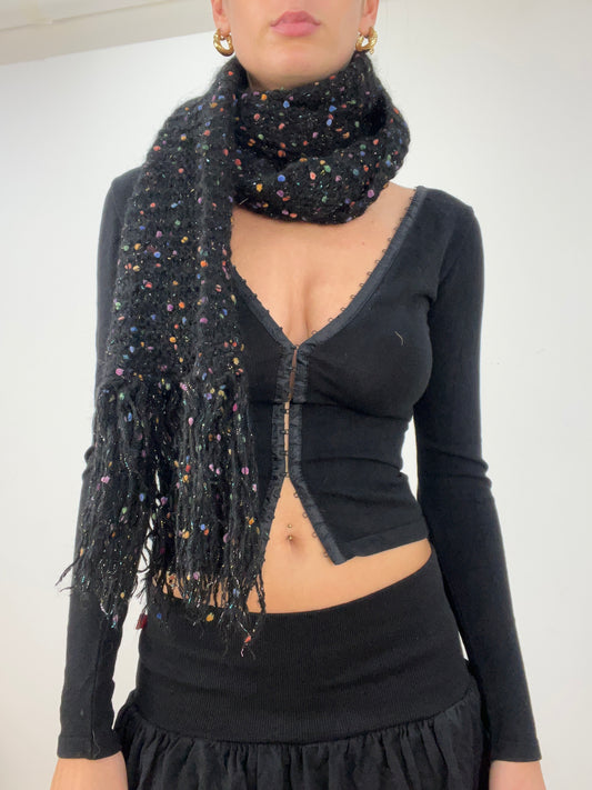 vintage edit four | black knitted scarf work multicoloured bobble detail