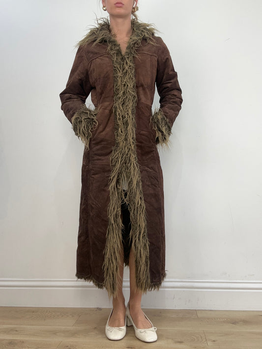 vintage edit seasonal faves | medium brown real suede afghan style coat