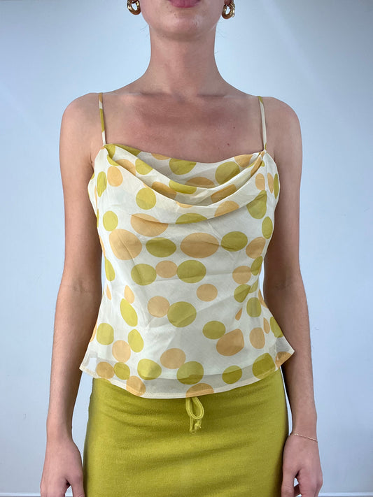 vintage edit nine: part two | medium green and orange polka dot cami