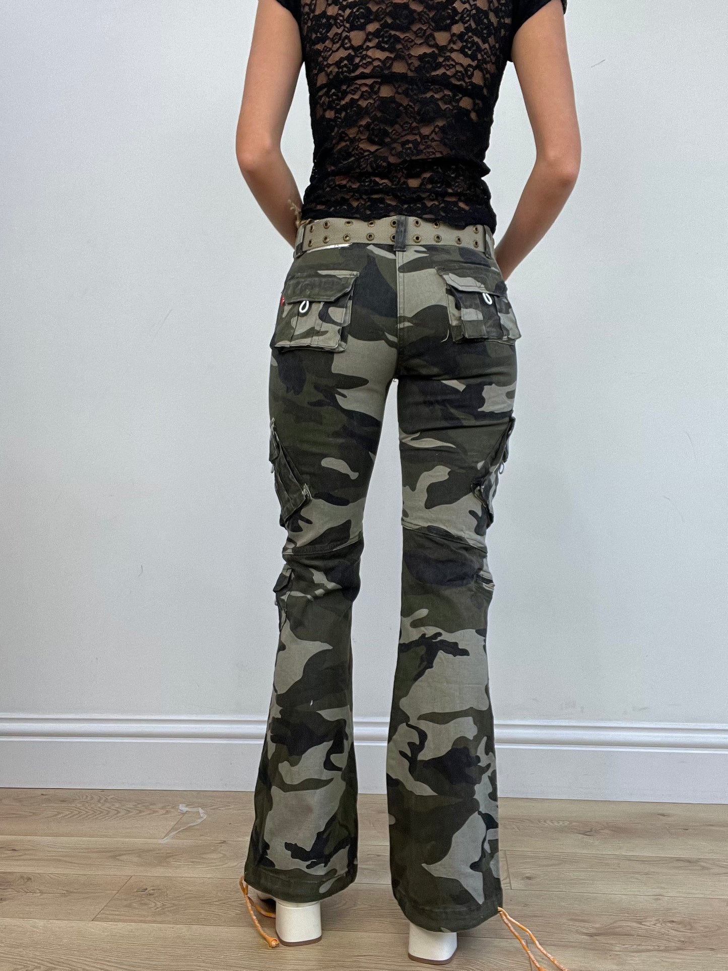 BEST PICKS | extra small green khaki camo flared trousers