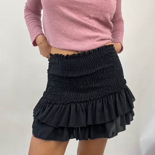 GIRL CORE DROP | small black shirred ruffle skirt