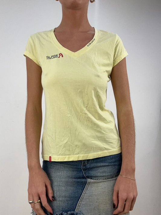 BONFIRE NIGHT | medium yellow v neck replay t-shirt