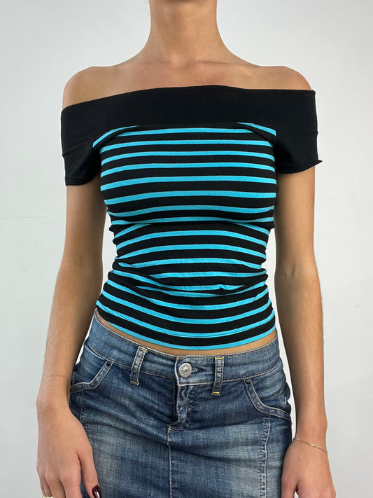 GILMORE GIRLS | small black and blue striped off the shoulder top