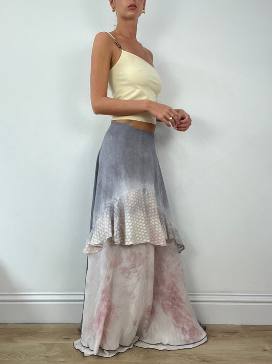 DINNER PARTY | medium pink and grey layered maxi skirt