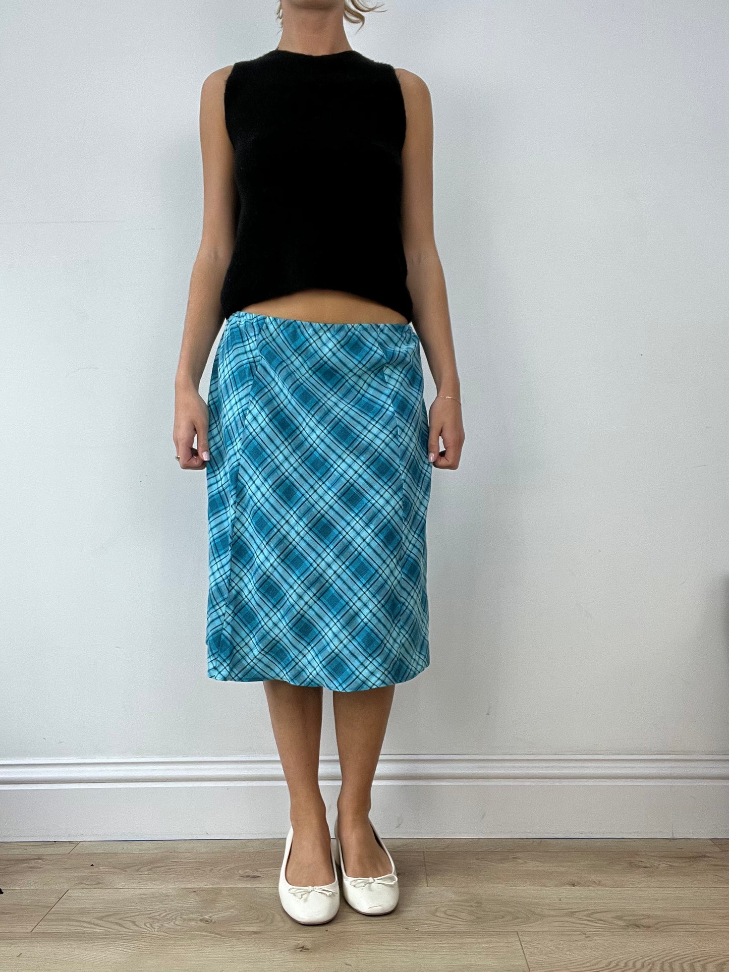 💚BUFFY THE VAMPIRE SLAYER | medium blue checkered midi skirt