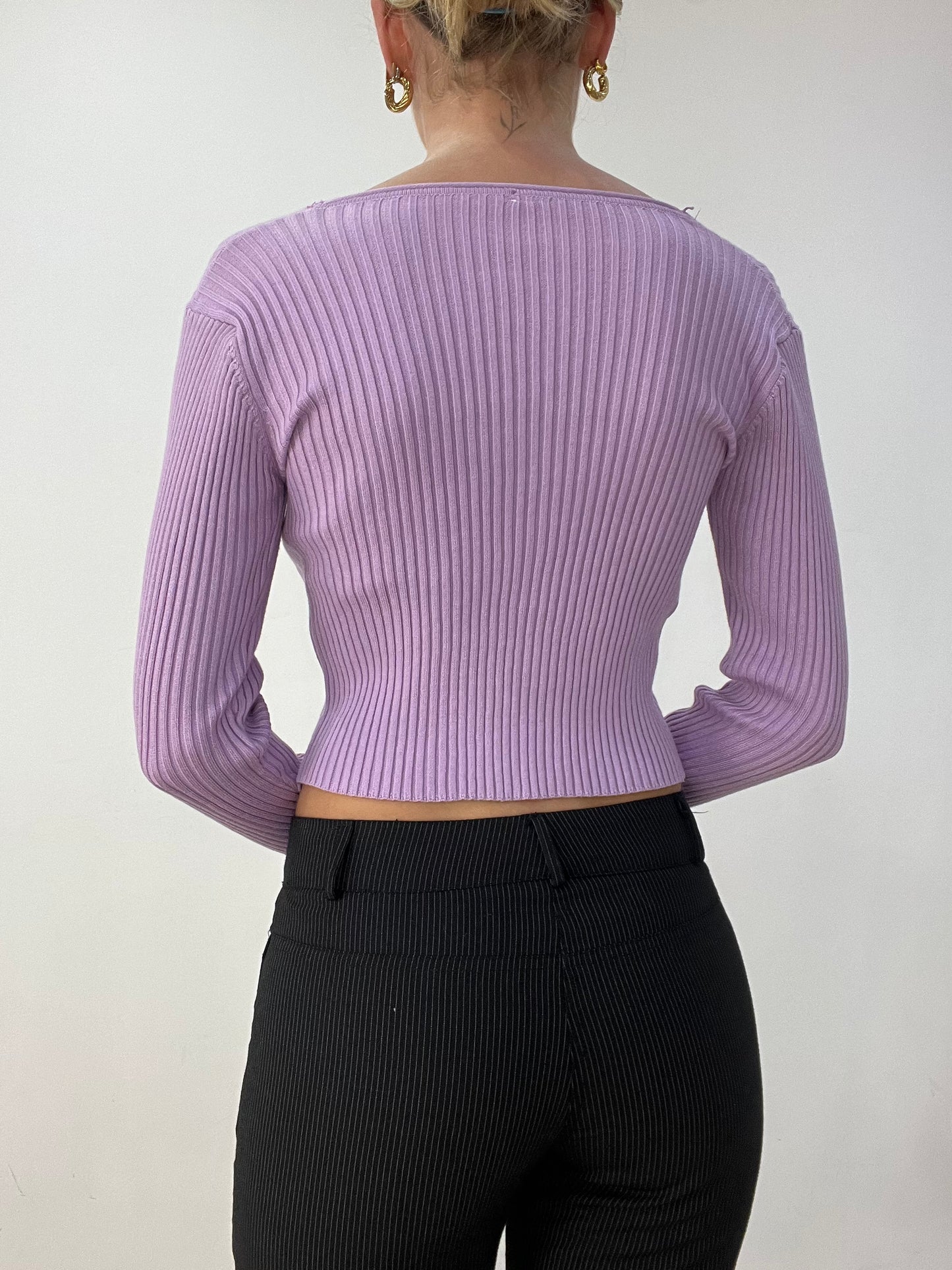 BEST PICKS | small purple ribbed front tie cardigan