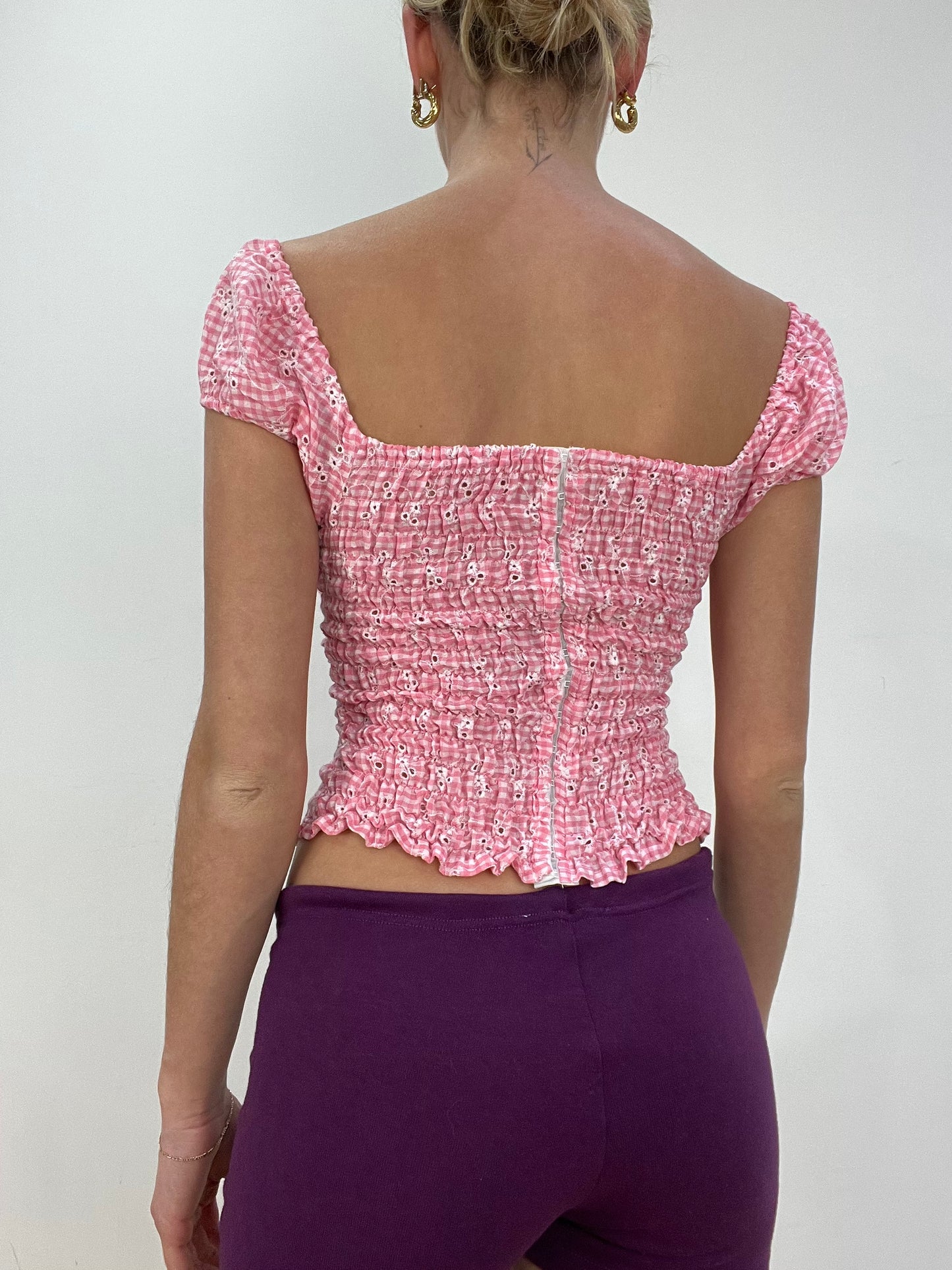 vintage edit nine | small pink gingham milkmaid style top