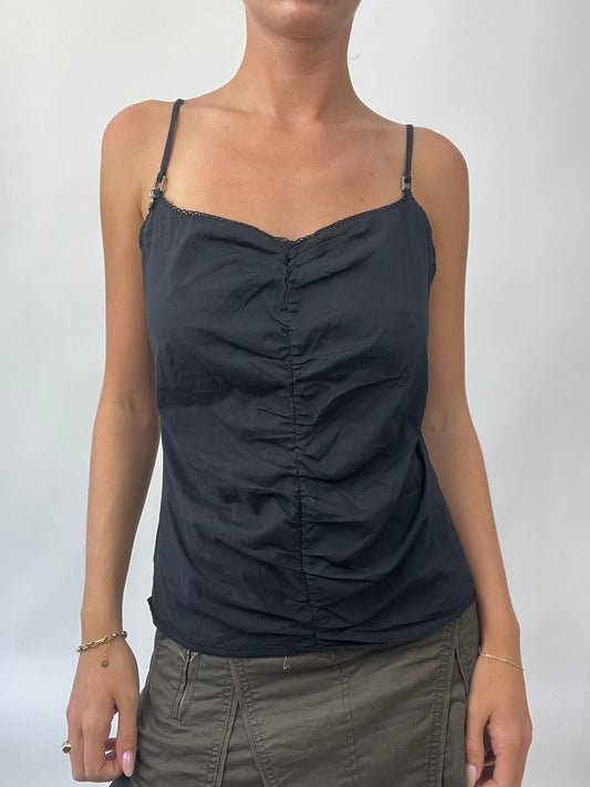 BRAT GIRL SUMMER DROP | small black cami with cinching down the middle
