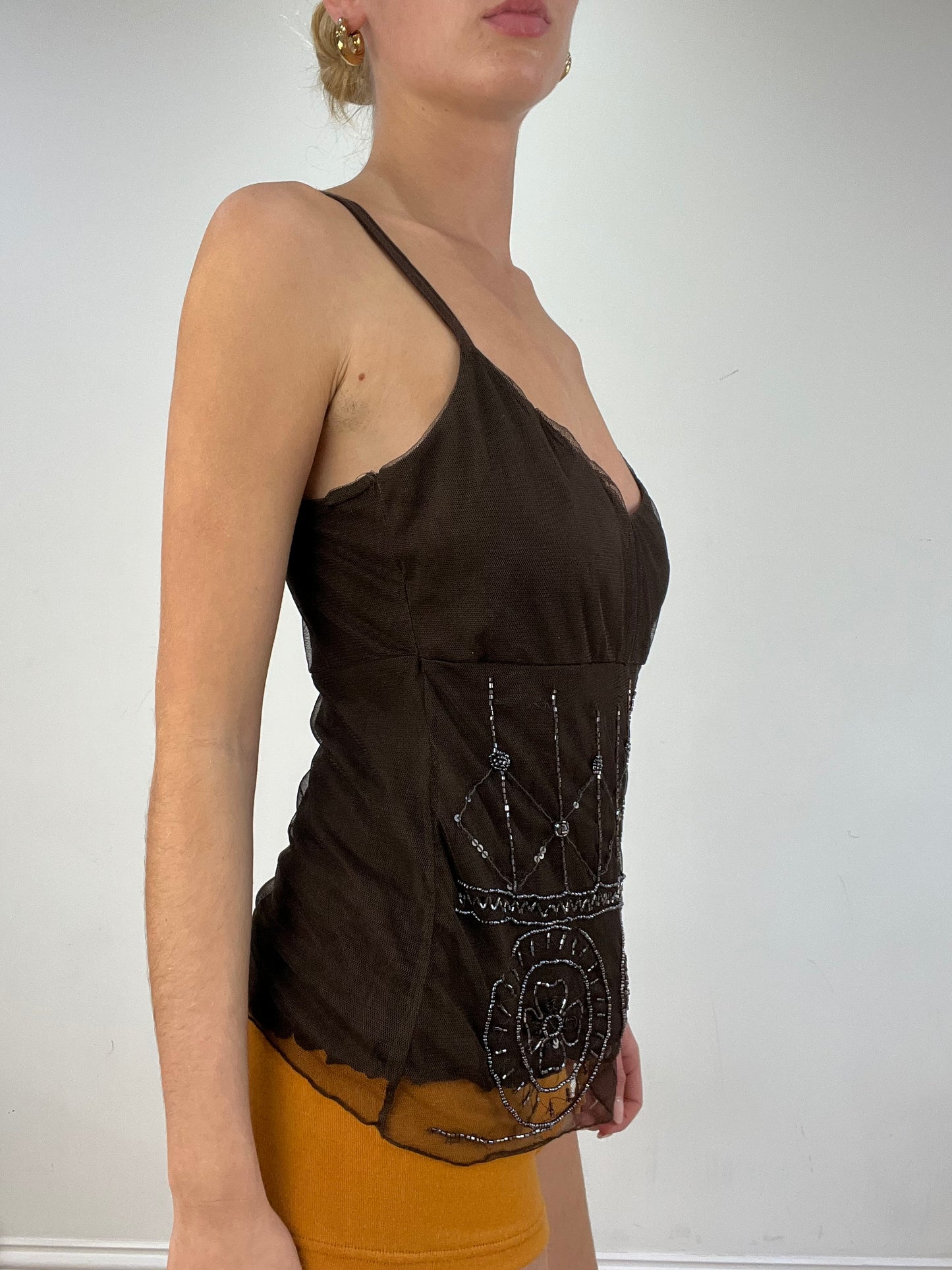 vintage edit nine: part two | small brown beaded cami top