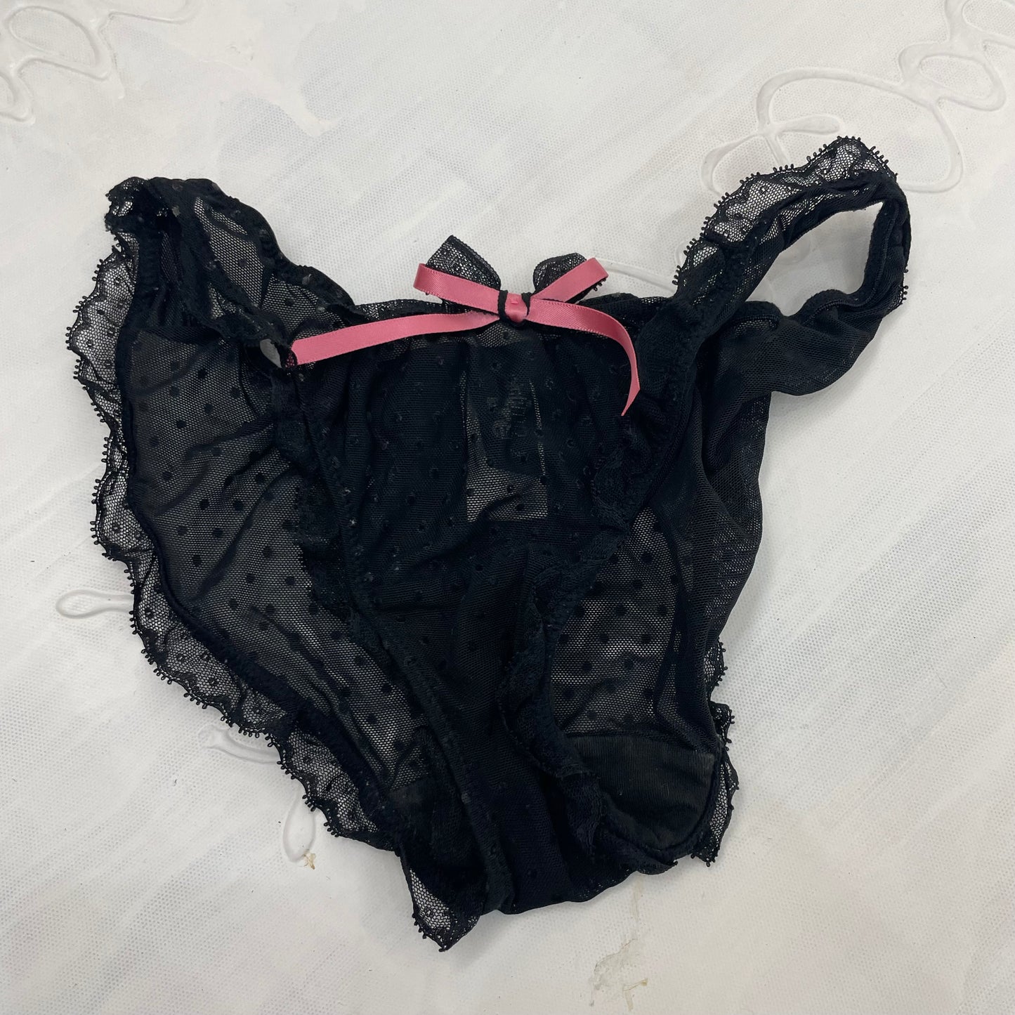 GALENTINES DAY DROP | medium black mesh polka dot underwear with pink bow