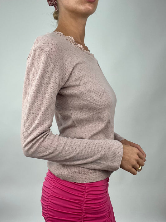 TAYLOR SWIFT DROP | small pink long sleeved top with crochet detail