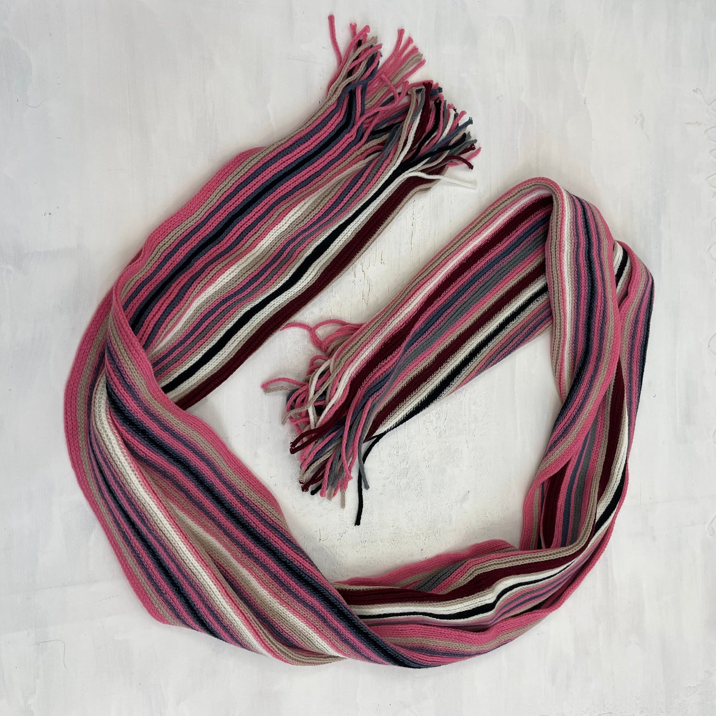 ‼️💻 GIRL CORE DROP | pink knit striped scarf with tassel detail