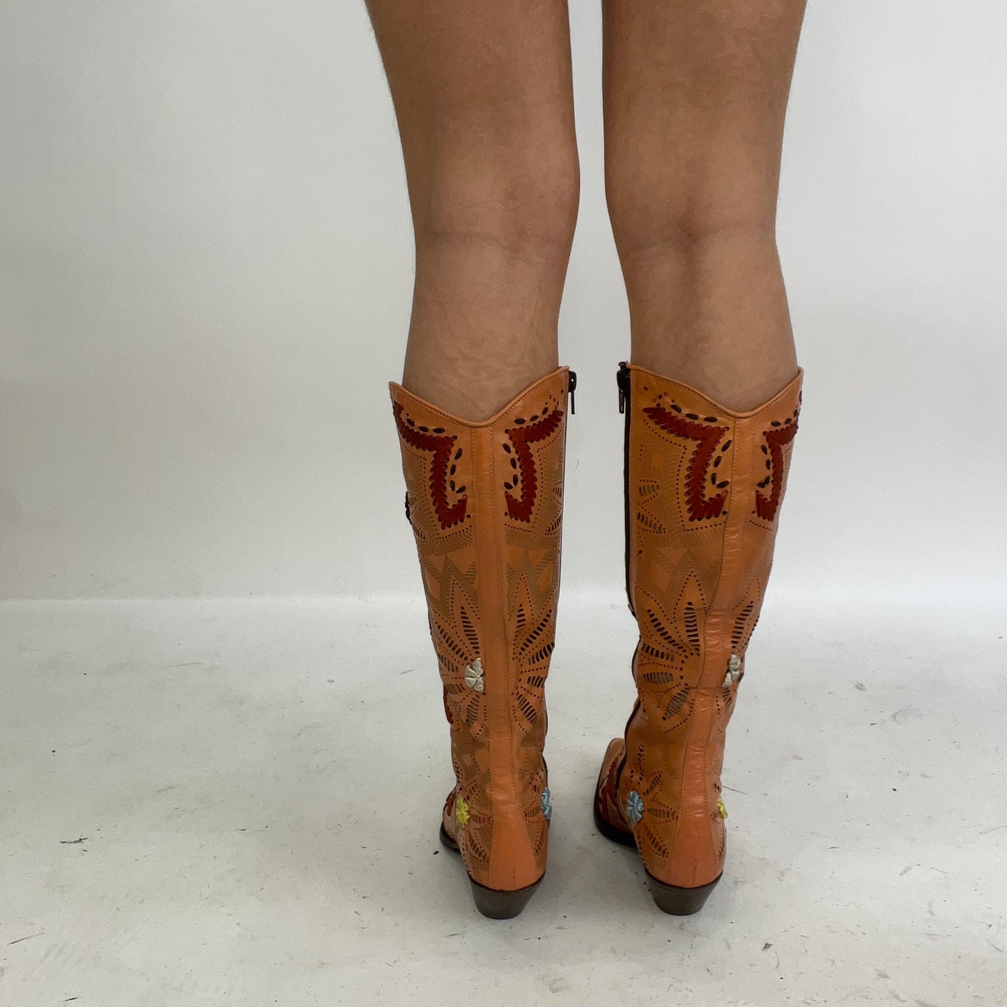 💻⭐️DROP 1 | orange embroidered cowboy boots - uk 3 1/2