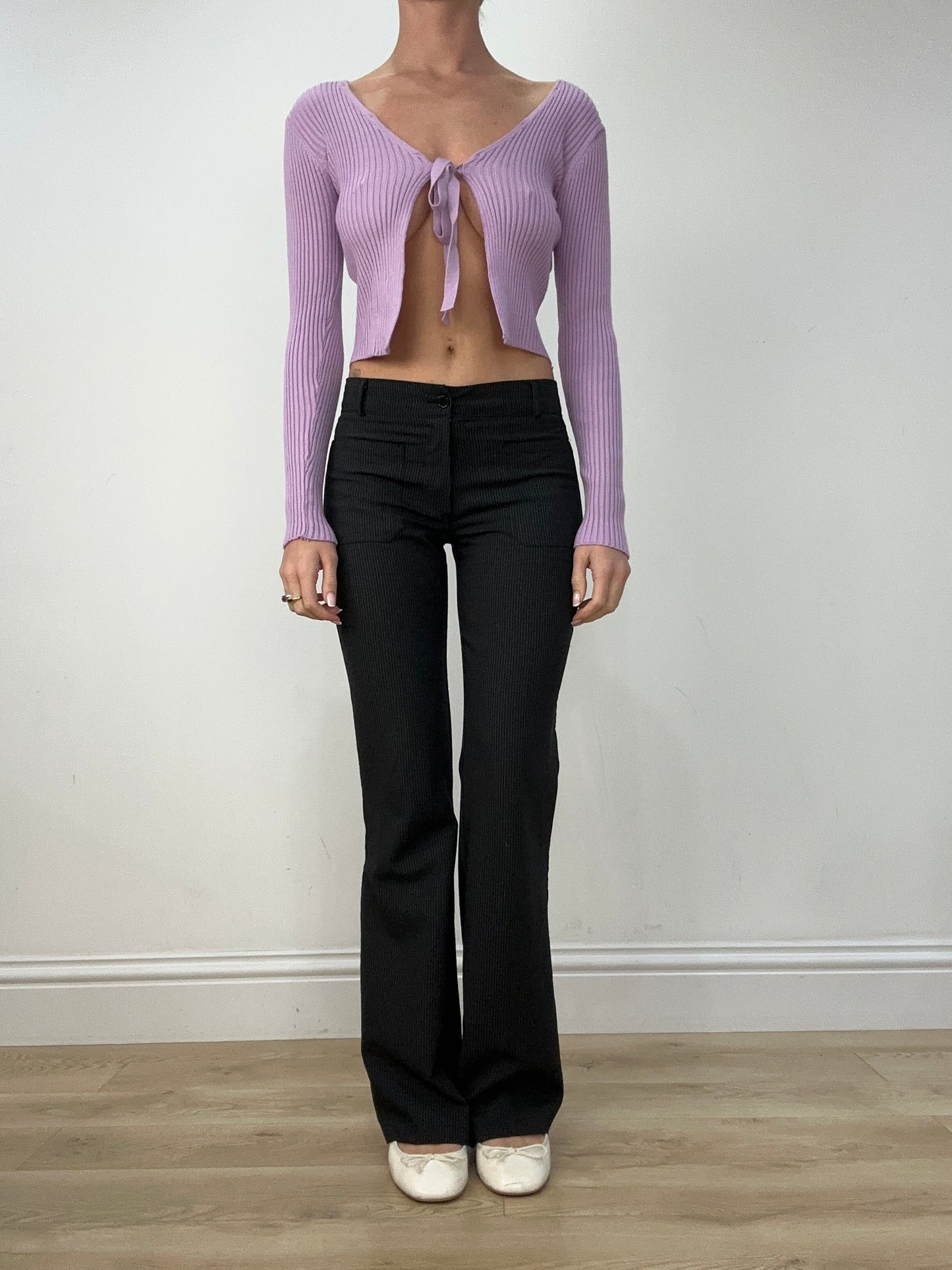 BEST PICKS | small purple ribbed front tie cardigan