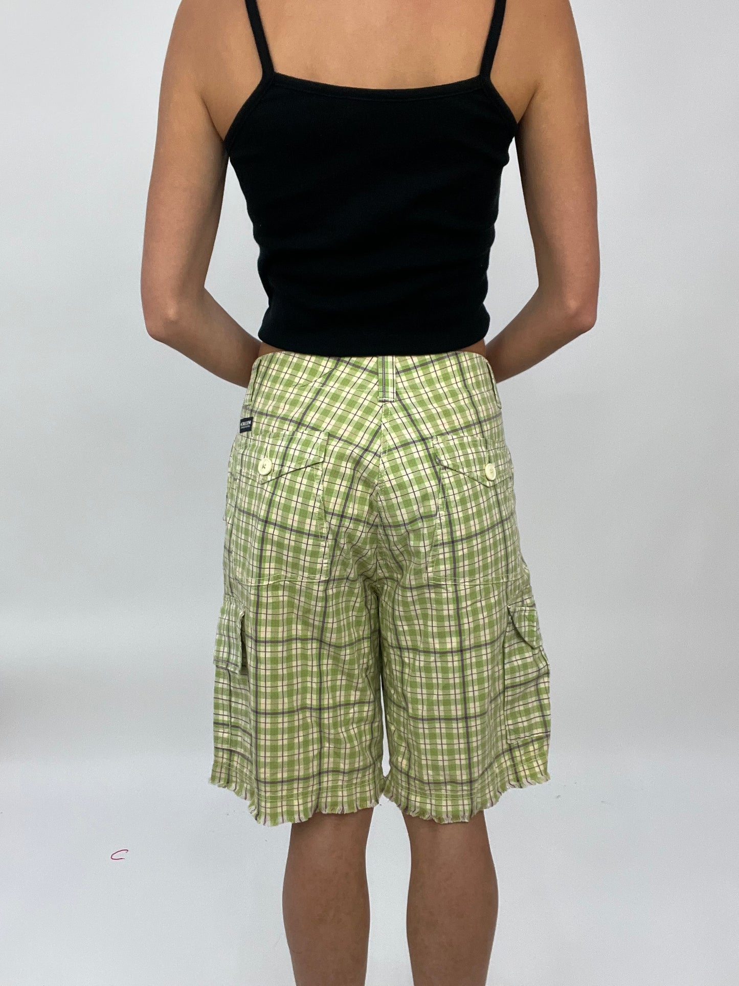 COCONUT GIRL DROP | large green and white checkered gingham jorts