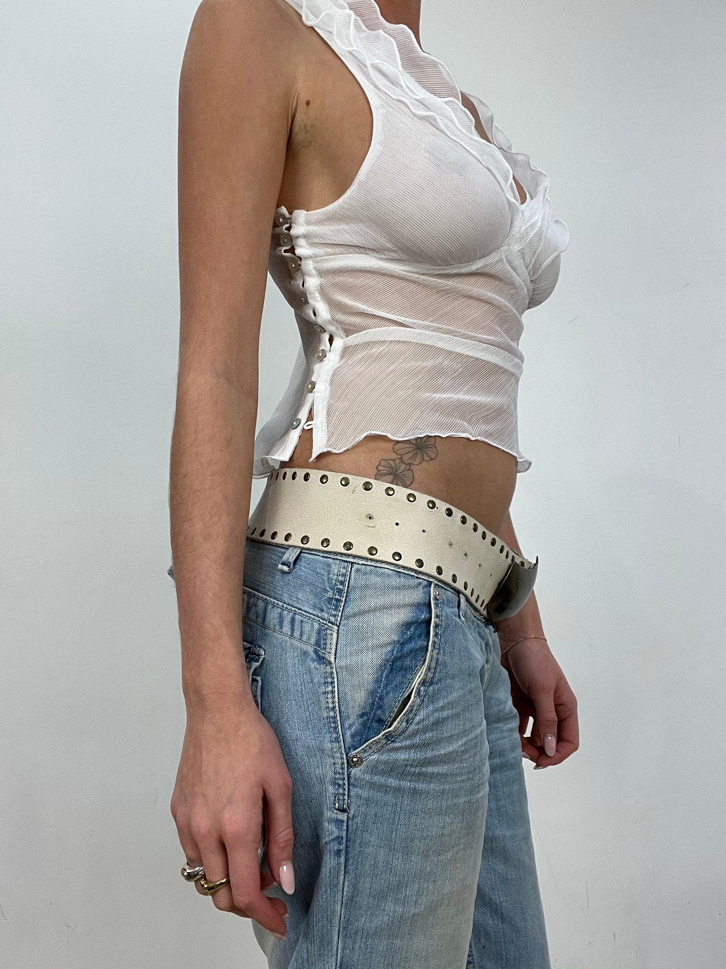 vintage edit nine | cream suede studded belt