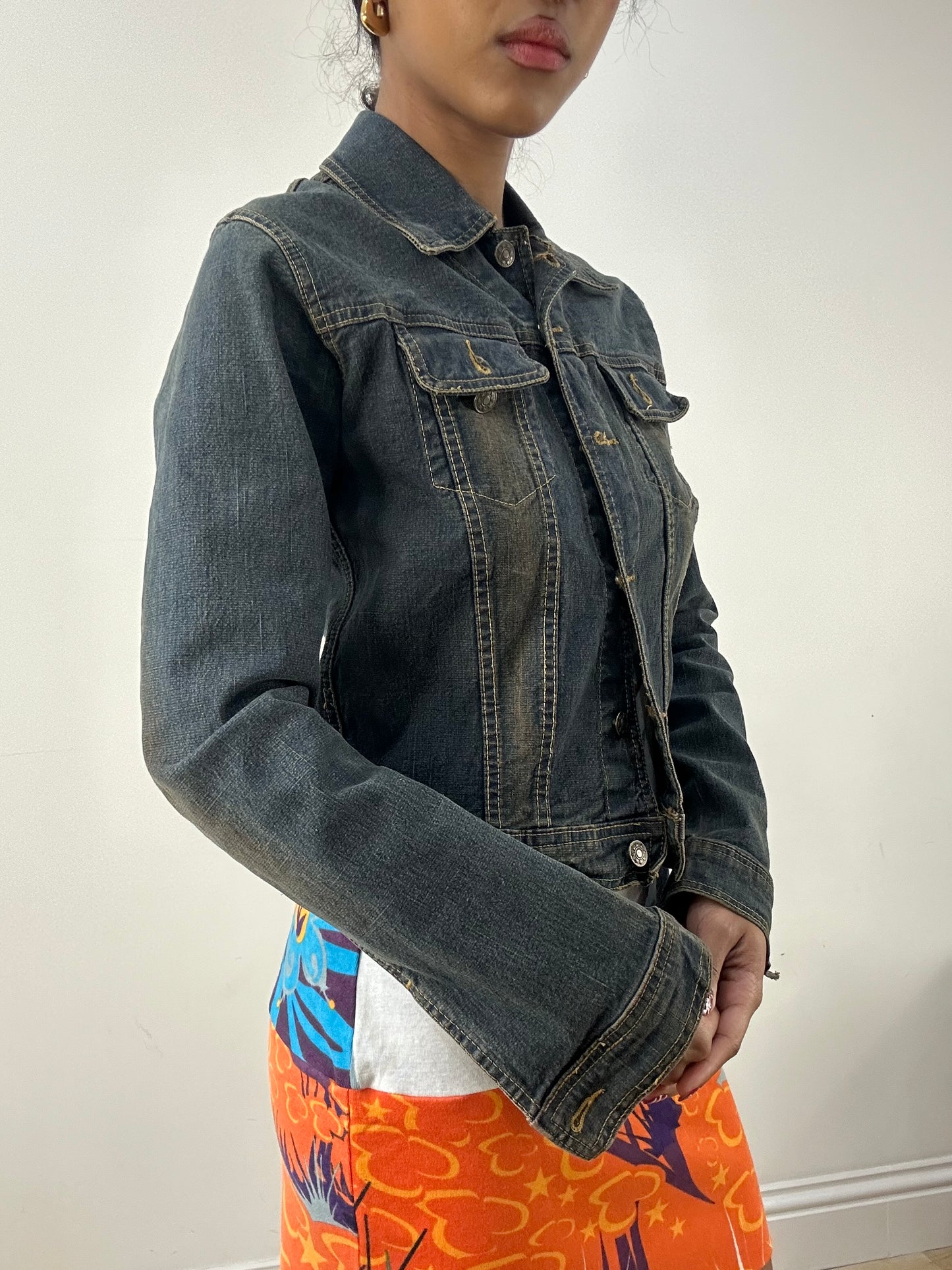 HIPPY CHIC DROP | small denim cropped bleached effect jacket