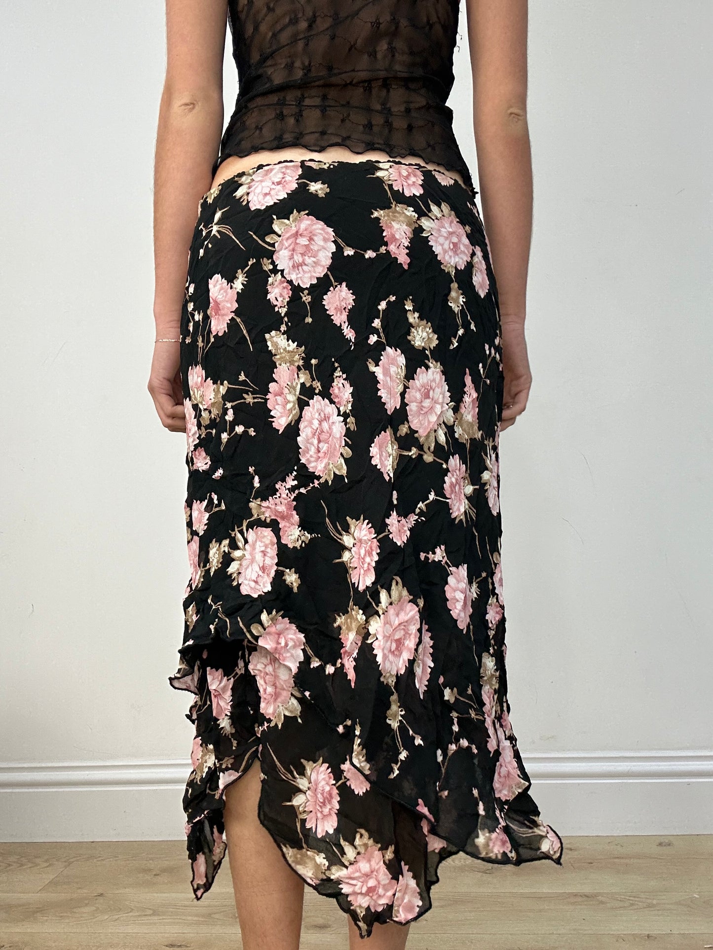 BEST PICKS | medium black and pink floral midi skirt