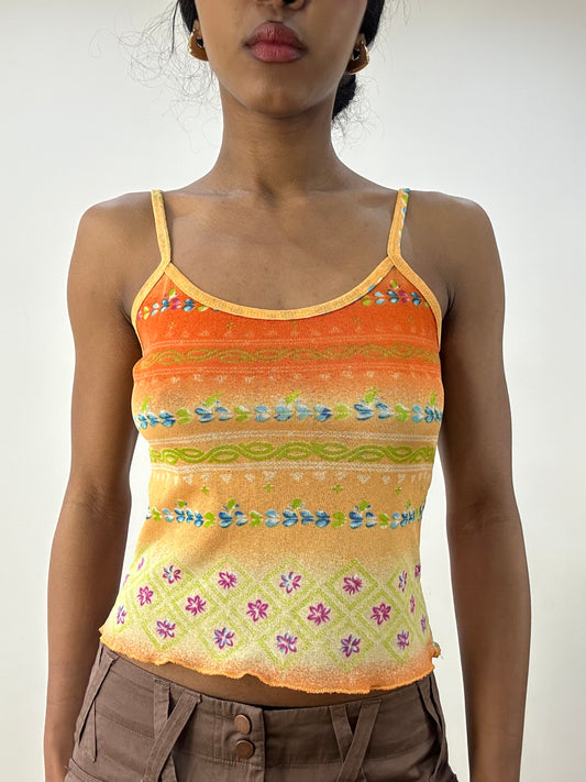 💻HIPPY CHIC DROP | small orange patterned mesh cami top