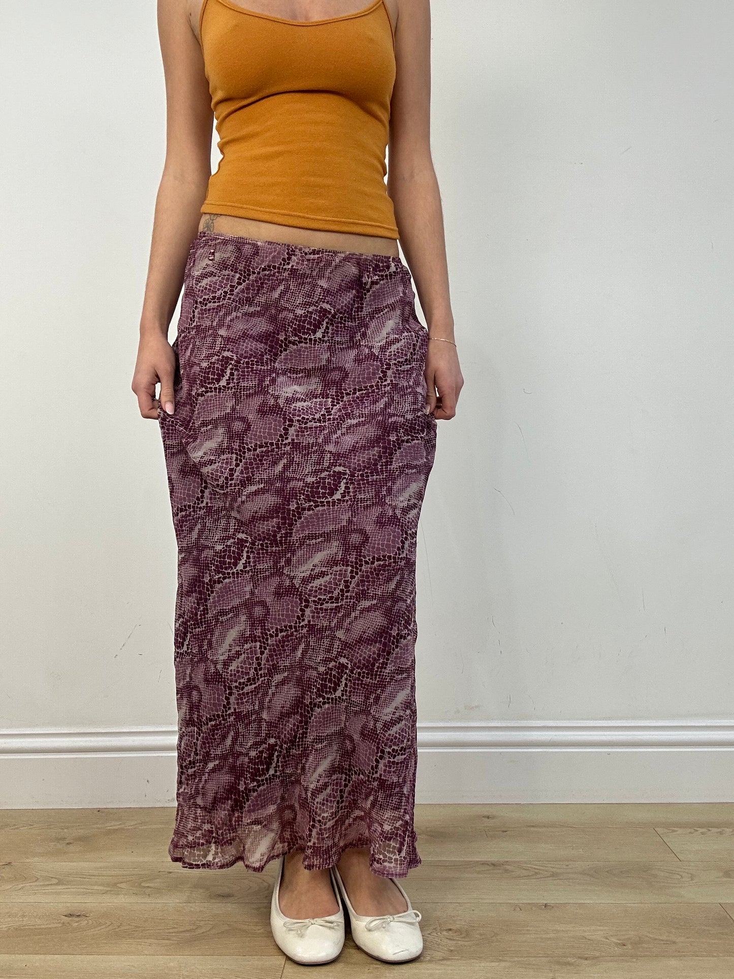 vintage edit: date night | small purple snakeskin print maxi skirt