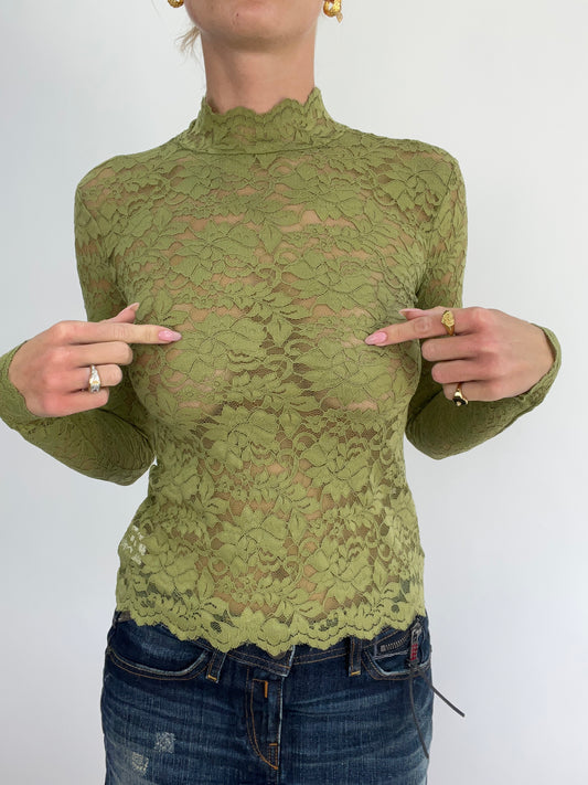 MADELINE ARGY DROP | small khaki lace long sleeved high neck top