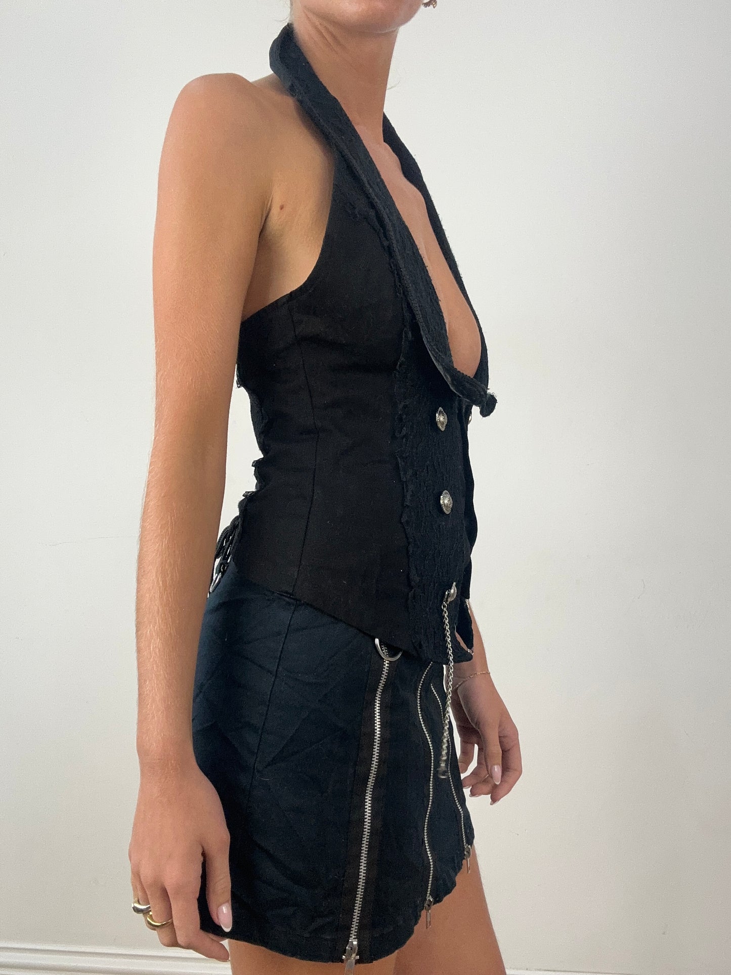 HALLOWEEN | small black halterneck corset style top