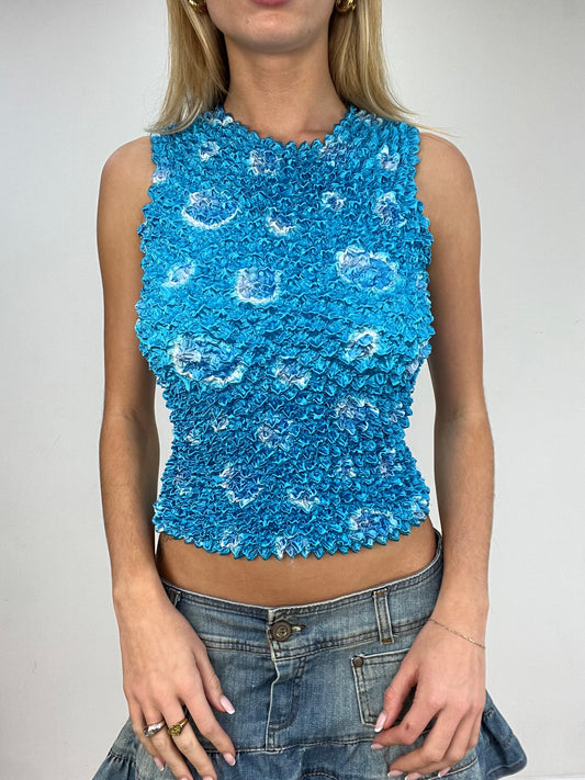 vintage edit five | small blue satiny bubble crinkle top