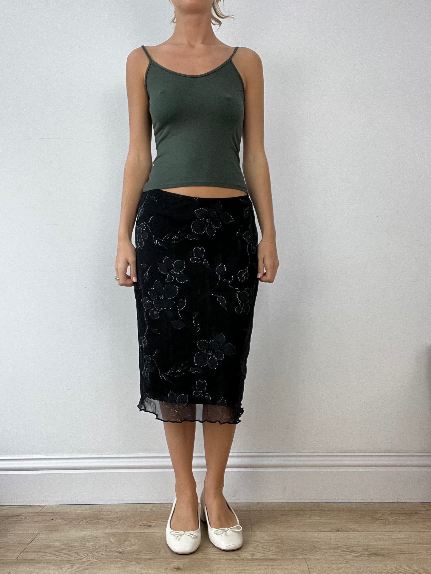 💚BUFFY THE VAMPIRE SLAYER | large black floral print skirt