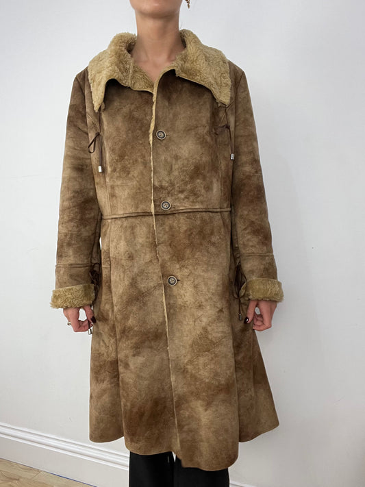 GILMORE GIRLS | medium brown suede sherpa long coat