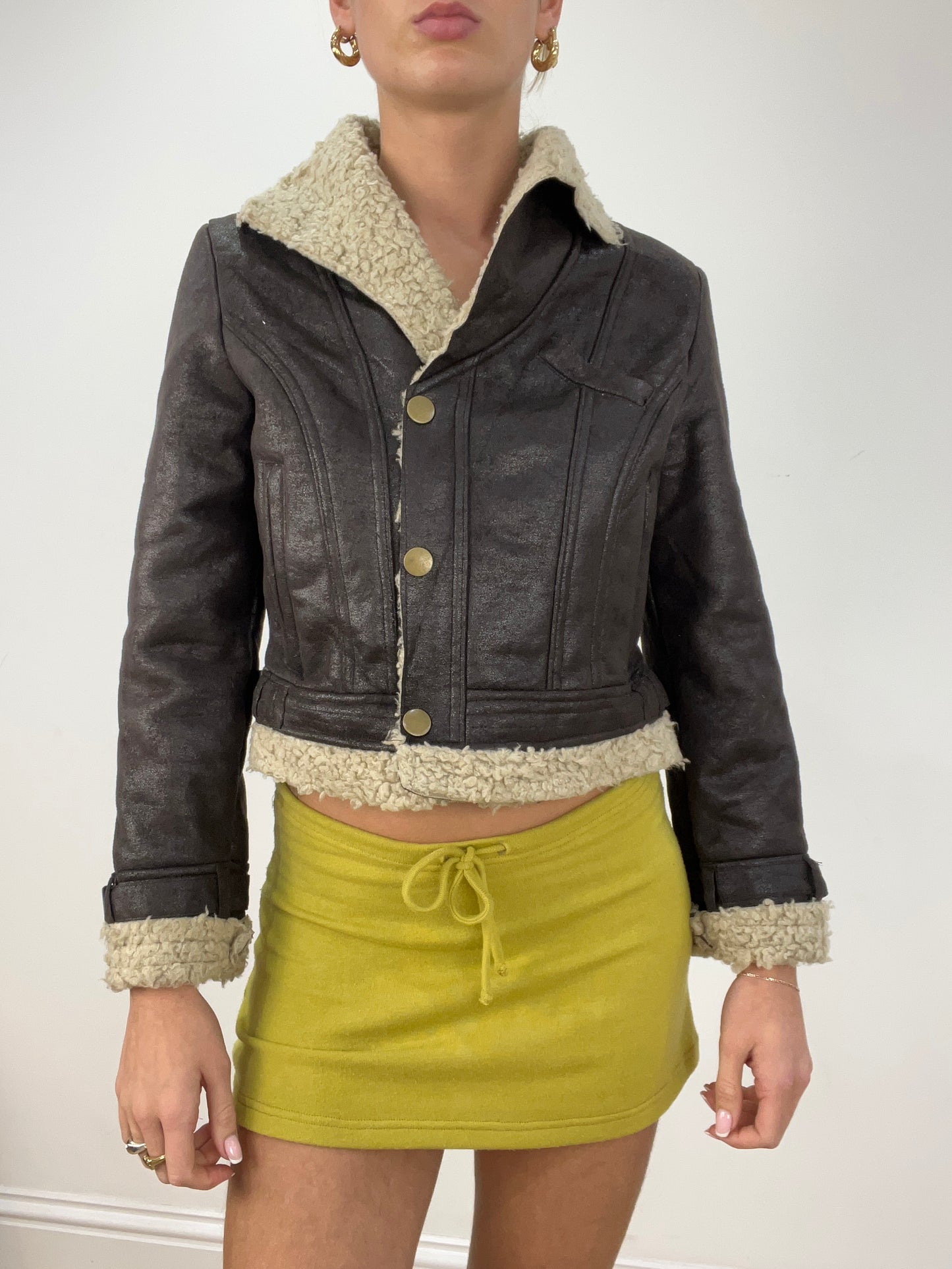 vintage edit four | small brown faux leather sheep skin jacket