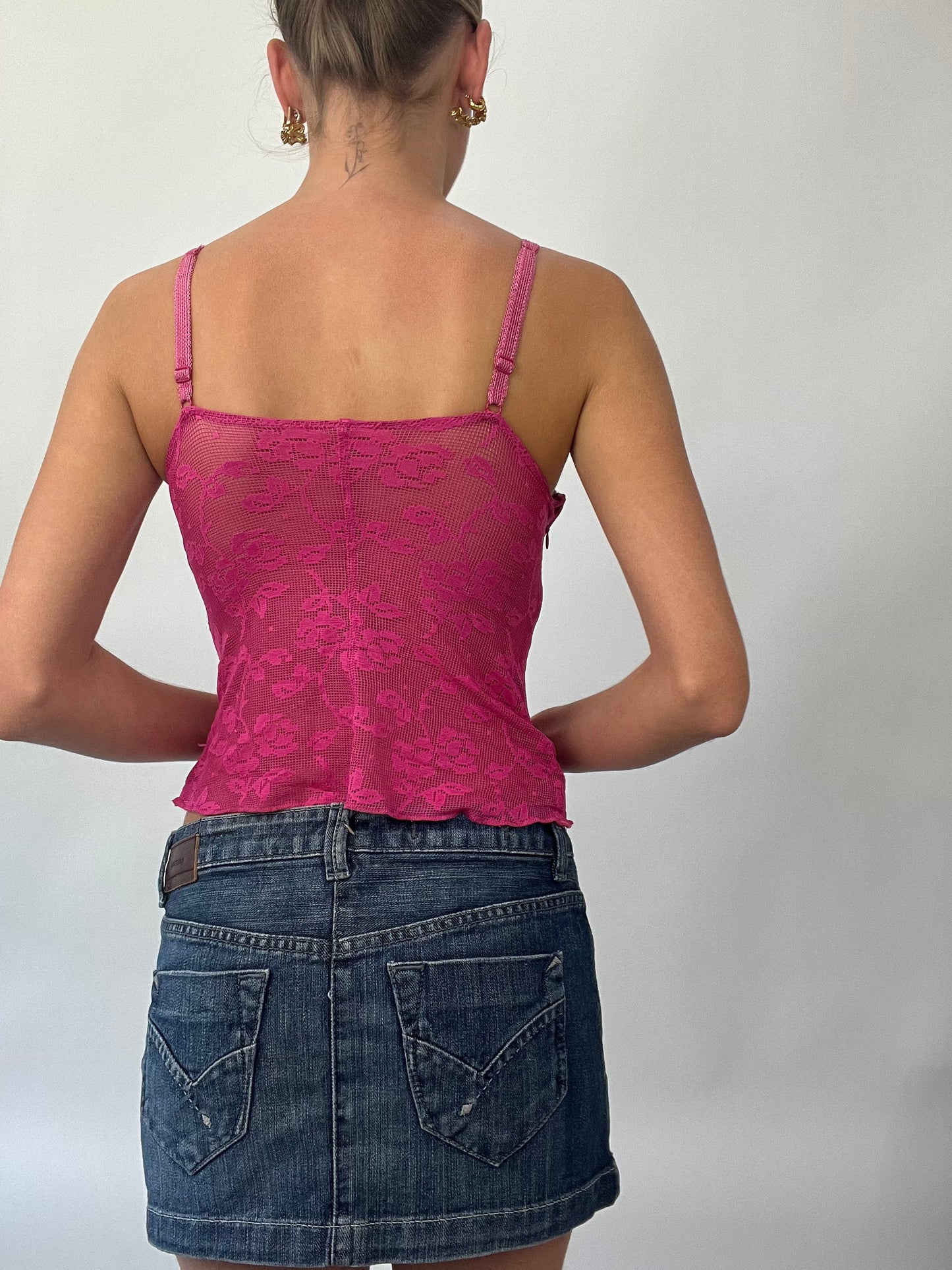 BRAT GIRL SUMMER DROP | small pink lace corset with floral mesh overlay