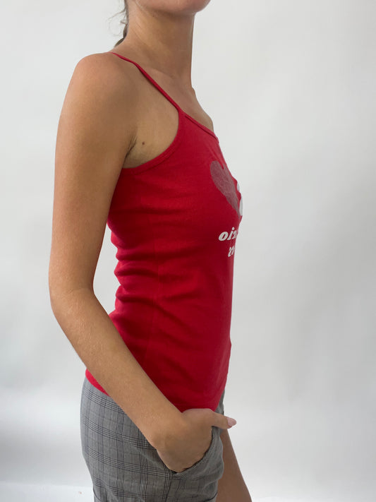 SUMMER SOLSTICE DROP | small red cami with ‘i love argentario divers’ spell out