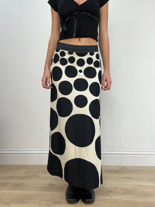 vintage edit five | extra small black and white polka dot maxi skirt