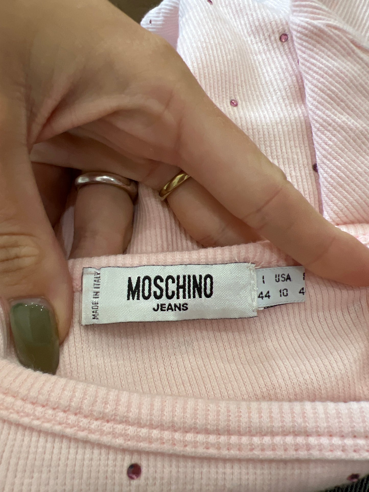 GIRLBAND DROP | small pink moschino cami with diamantés all over