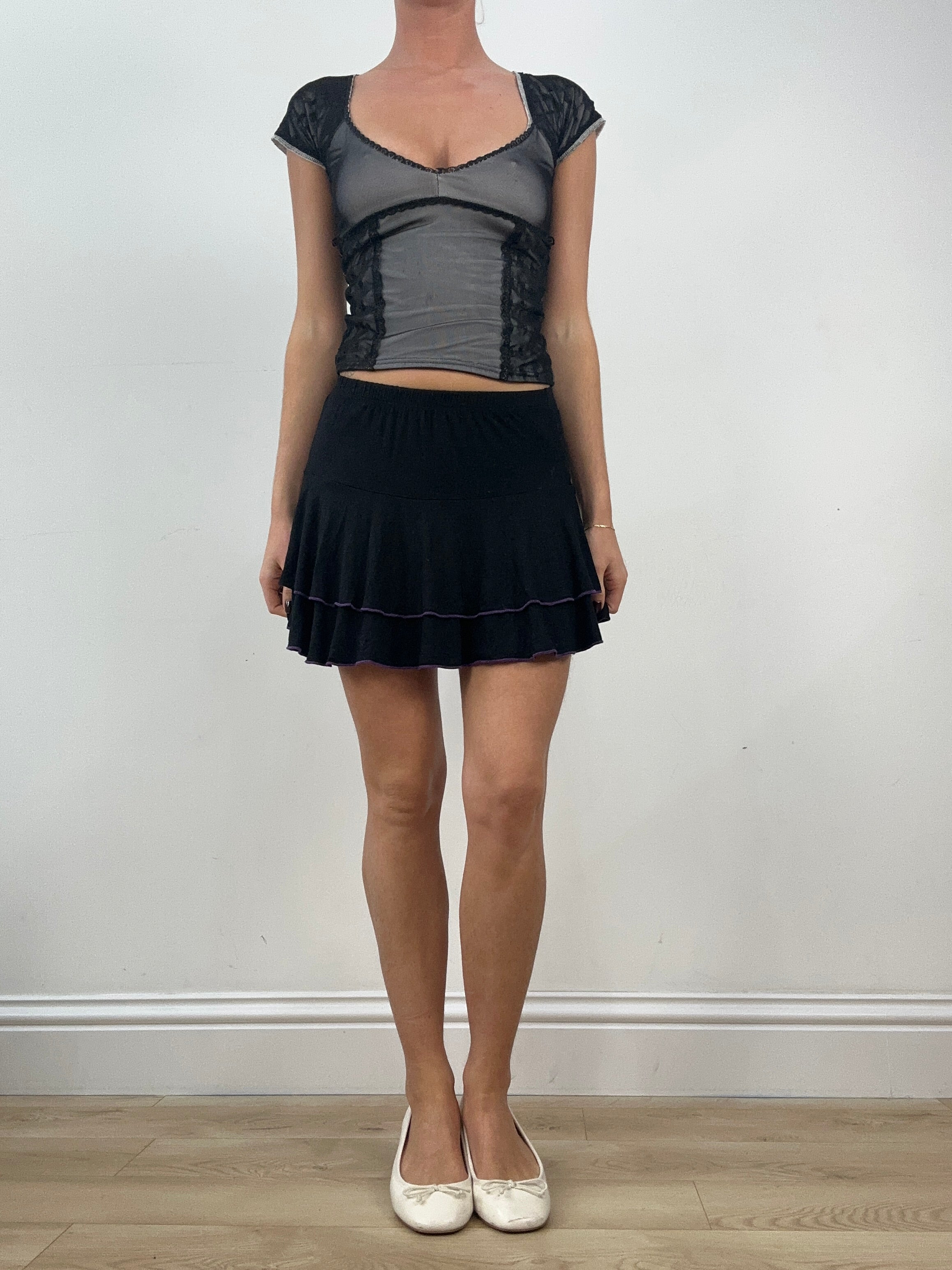 💻BALLETCORE | extra small black and purple ruffle skirt