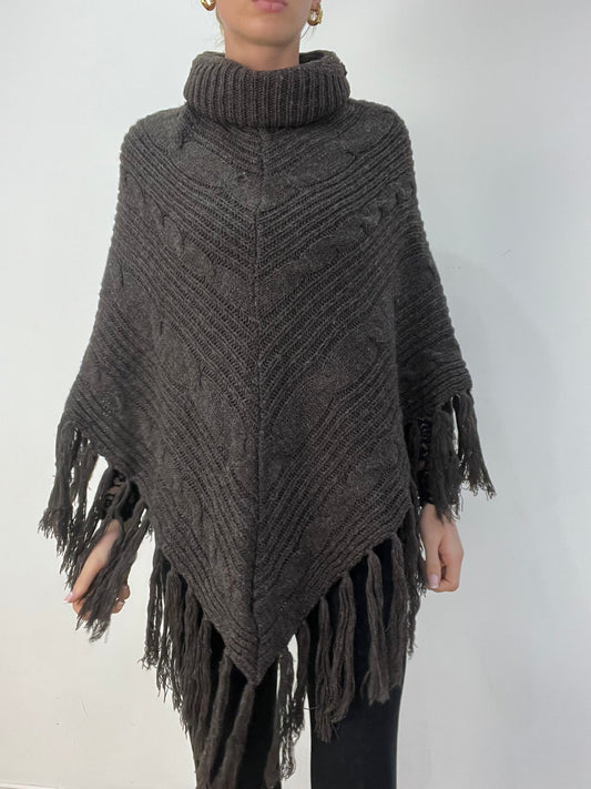 BEST PICKS | one size grey cable knit knitted poncho