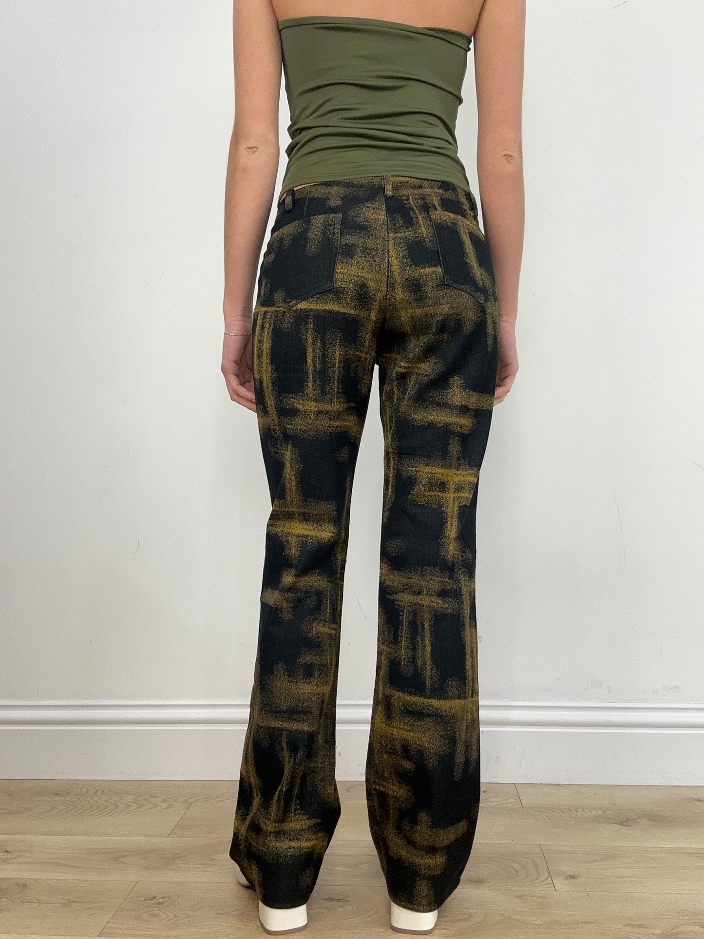 vintage edit six | medium black and green abstract print trousers