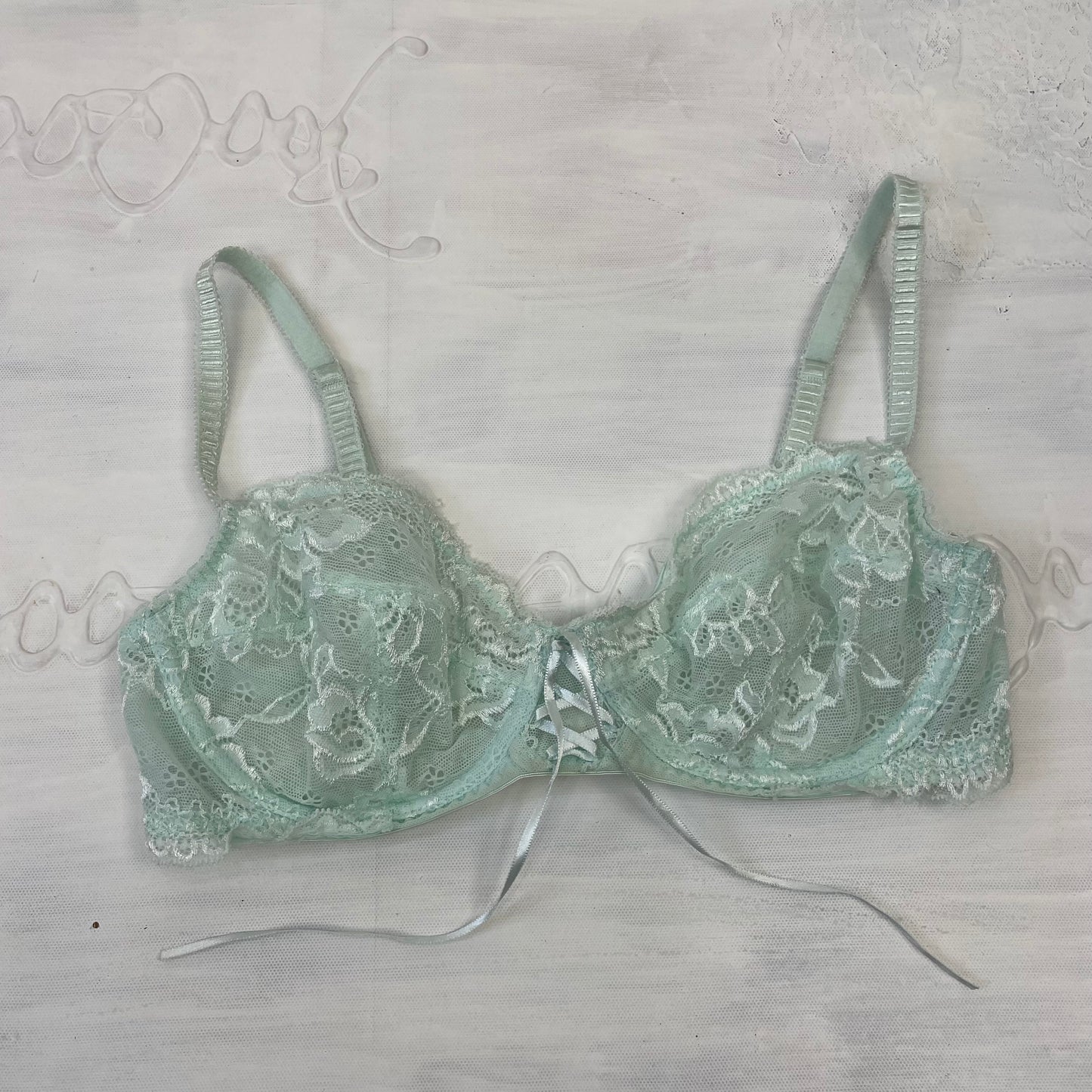 ETHEREAL GIRL DROP | small pale blue lace bra with lace up detail