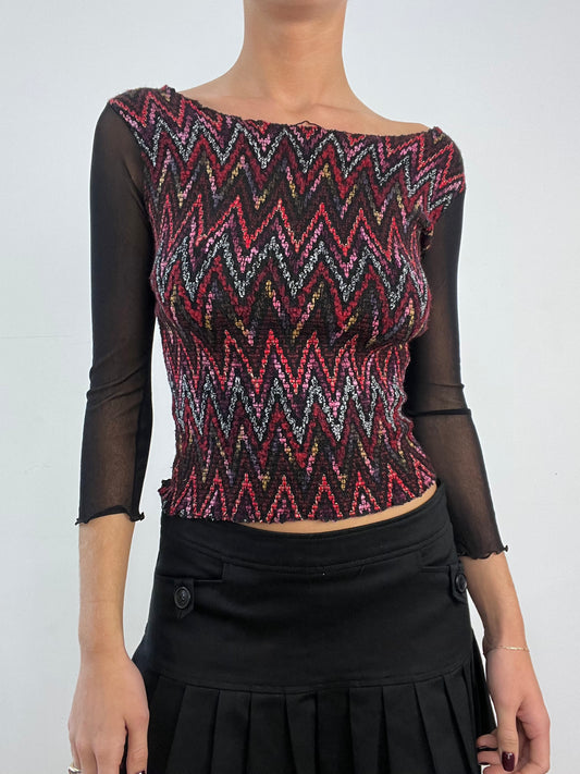 💻 GILMORE GIRLS | small black and red zigzag mesh top