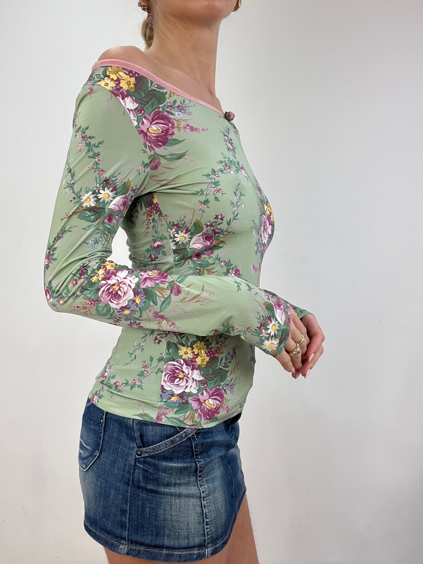 vintage edit six | medium green blumarine floral long sleeved top